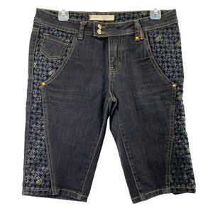 G Unit Company Bermuda Shorts Junior 11 Dark Wash Denim Gold Rhinestones Pockets